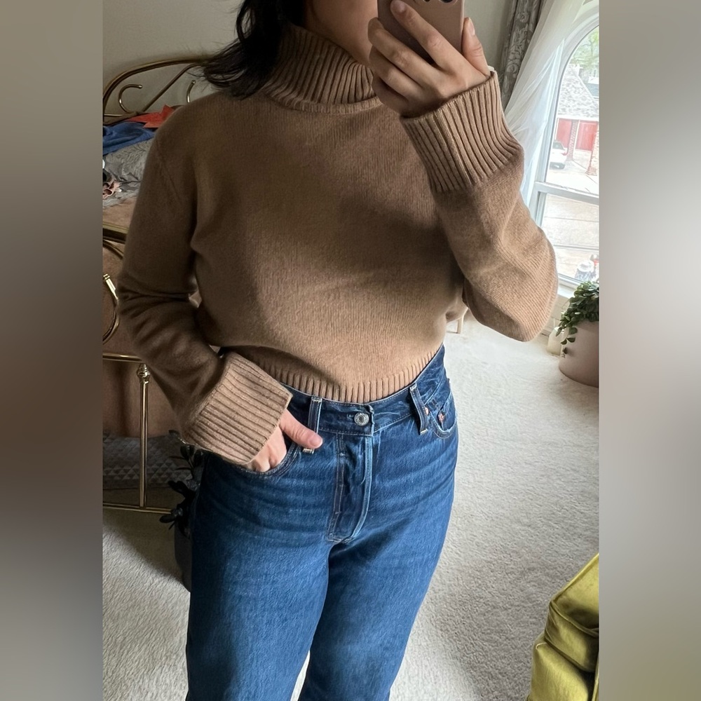 Gentle Herd Sweater Womens Small Tan 100% Cashmere Turtleneck